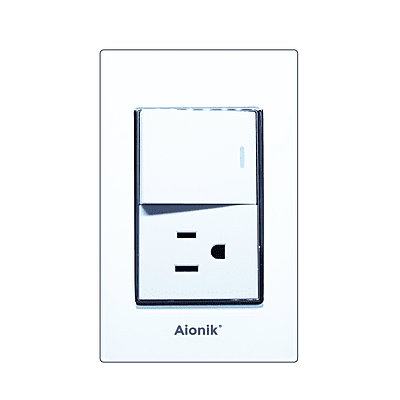 Placa acrilico con 1 apagador sencillo y 1 contacto blanco con marco cromado APB002 Aionik 10