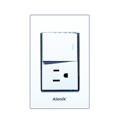 Placa acrilico con 1 apagador de escalera y 1 contacto blanco con marco cromado APB007 Aionik 10