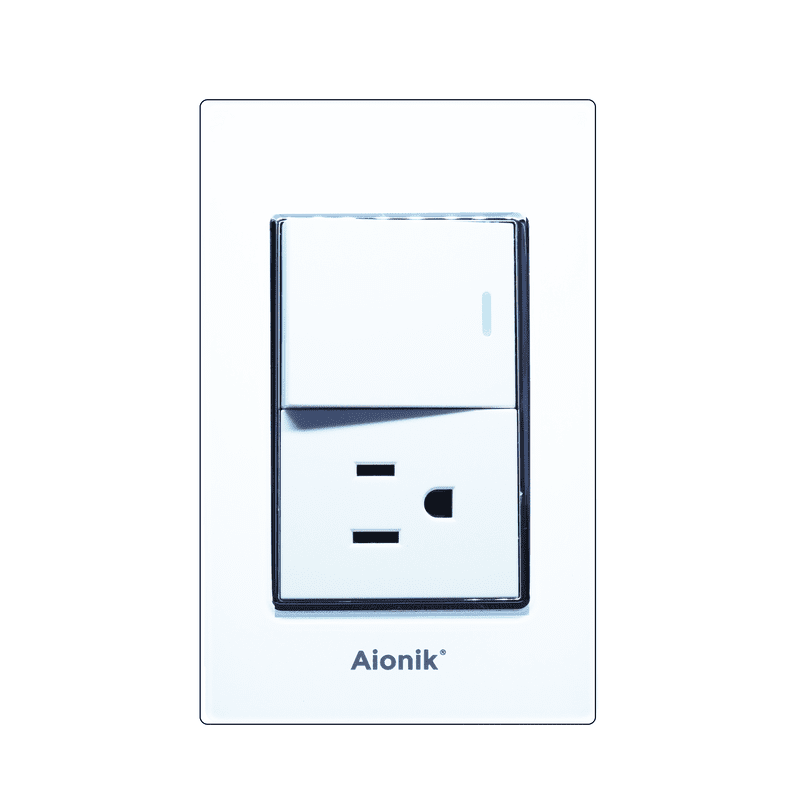 Placa acrilico con 1 apagador de escalera y 1 contacto blanco con marco cromado APB007 Aionik 10