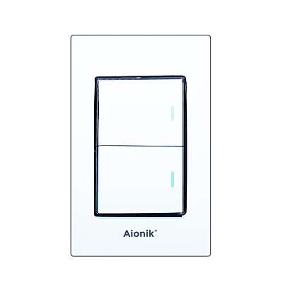 Placa acrilico con 1 apagador sencillo y 1 de escalera blanco con marco cromado APB012 Aionik 10
