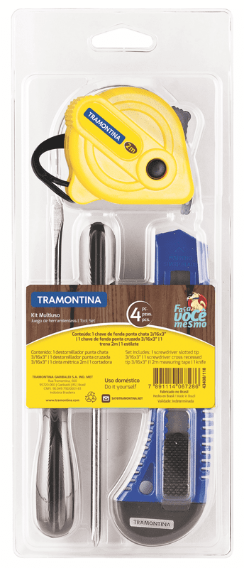 Kit de herramienta 4 piezas cinta metrica desarmadores y pinza 43408118 Tramontina 12